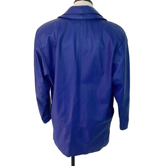 d'Linea Womens Leather Jacket Blue Size Small Vintage Oversized Made In Korea - Picture 2 of 13